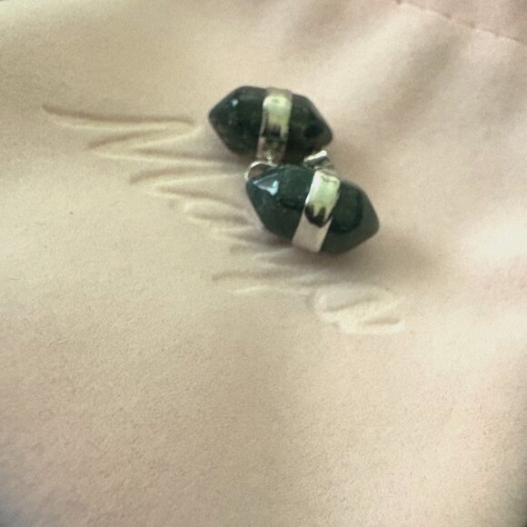 Dark Green Modern Maya Jade Post Earrings with Sterling Silver with Dust bag - Picture 6 of 9